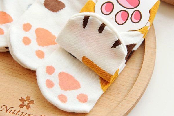 Носки Лапки котика бежевая полоска изображение 3