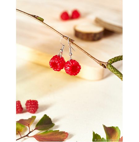 Серьги Малина без листов на цепочке