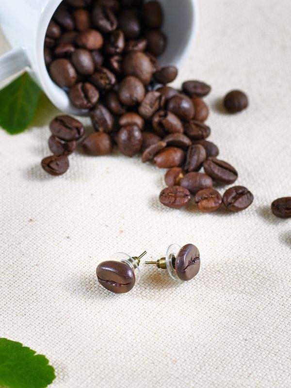 Серьги Кофе зерно, гвоздики изображение 2