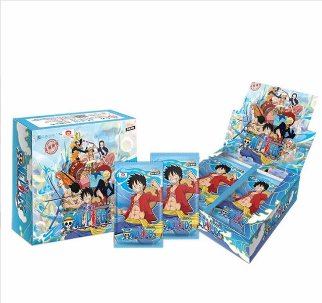 Коллекционные карточки One Piece Тир 1 - 4 штуки в бустере (Большой Куш) Синий бокс с Мугиварами