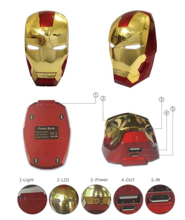 Внешний аккумулятор - Power Bank Железный Человек (Iron Man) + фонарик изображение 3
