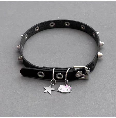 Чокер Китти (Hello Kitty), кожаный с шипами