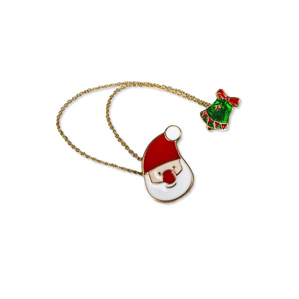 Брошь Новогодняя: Санта и колокольчик с цепочкой