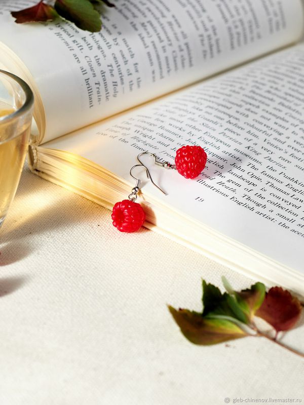 Серьги Малина без листов на цепочке изображение 2