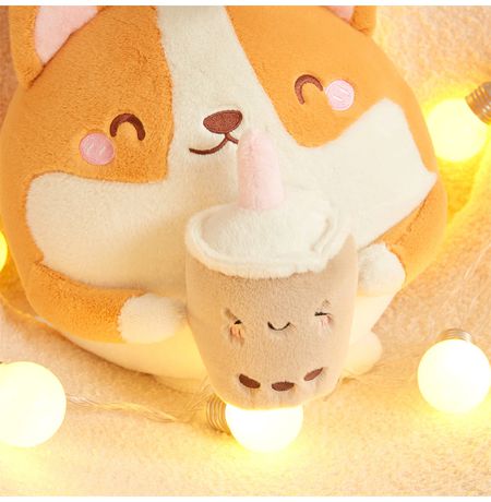 Мягкая игрушка Корги c BubbleTea жмурится изображение 3