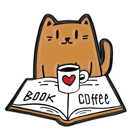 Значок Кот с книгой Book Coffee (пин металл) 2,5 см