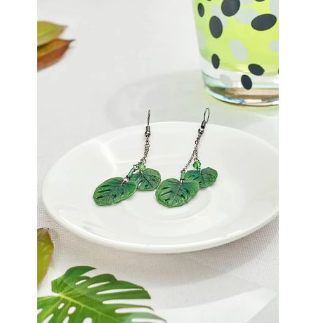 Серьги Монстера на цепочке изображение 3