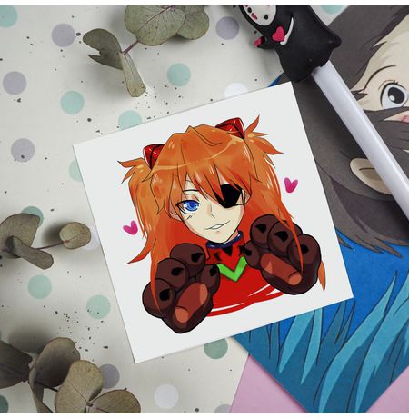 Наклейка Евангелион - Аска с лапками (Asuka), стикер NKS card