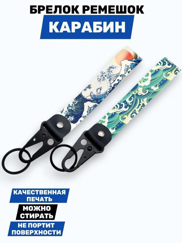 Брелок Большая волна в Канагаве тканевый с карабином, 19х2,5 см изображение 3