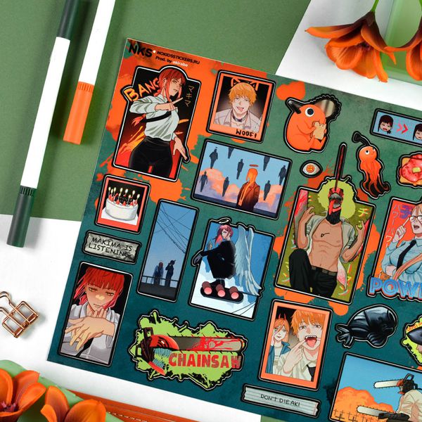 Набор стикеров Человек-Бензопила (Chainsaw Man) No kid's A4 изображение 2