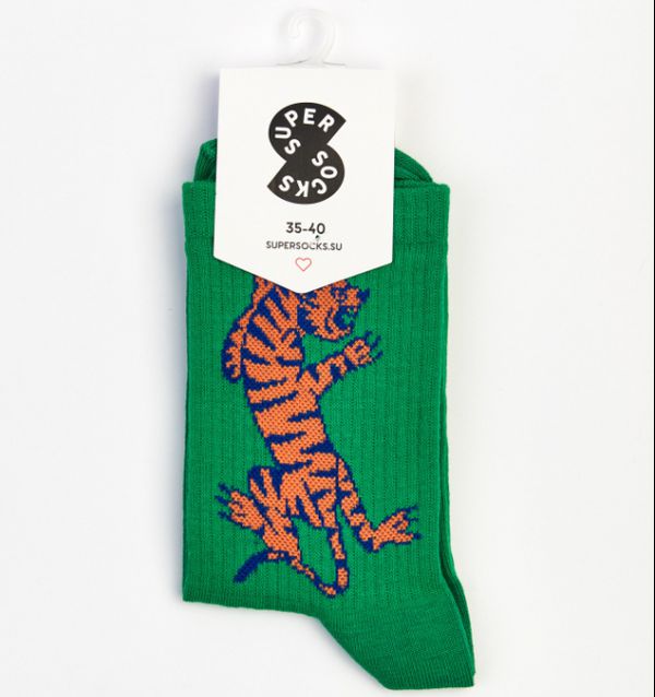Носки SUPER SOCKS Восточный тигр, зеленый (размер 35-40)