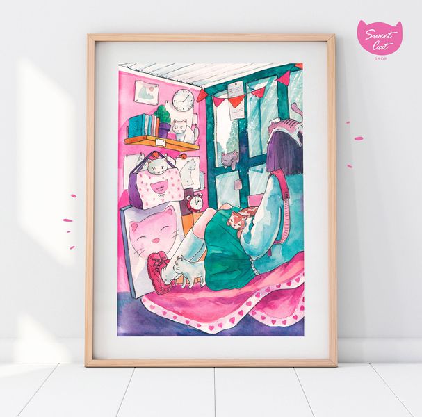 Постер Девушка и коты