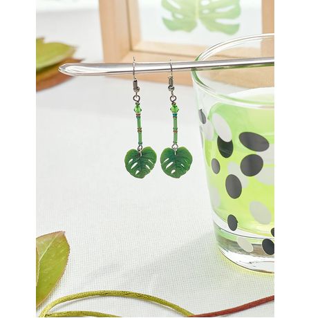 Серьги Монстера на бисере изображение 4