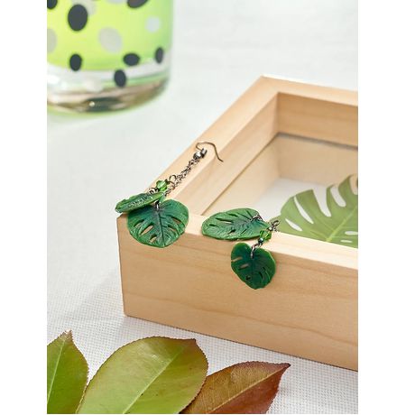 Серьги Монстера на цепочке изображение 5