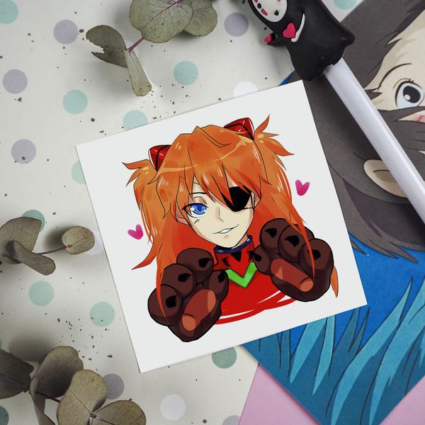 Наклейка Евангелион - Аска с лапками (Asuka), стикер NKS card