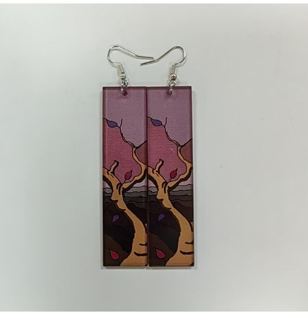 Серьги Скала над лесом, акрил