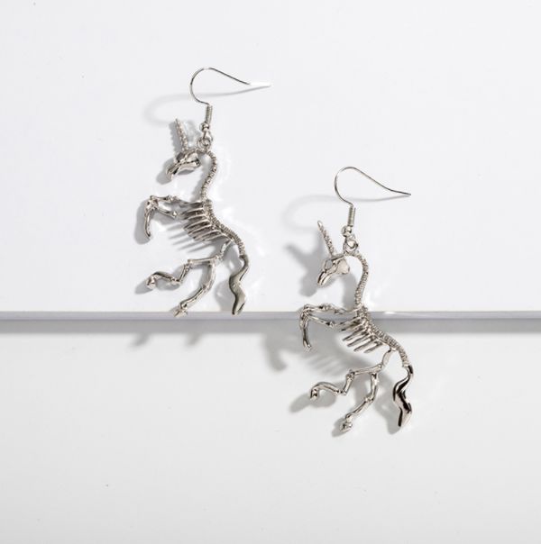 Серьги Единорог, скелет, серебро