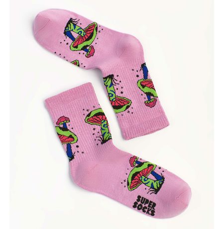 Носки SUPER SOCKS Грибы паттерн сиреневый (размер 35-40)