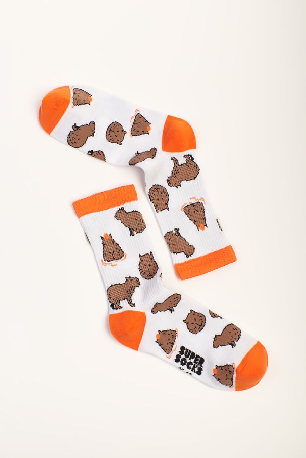 Носки SUPER SOCKS Капибара, белые (размер 40-45)