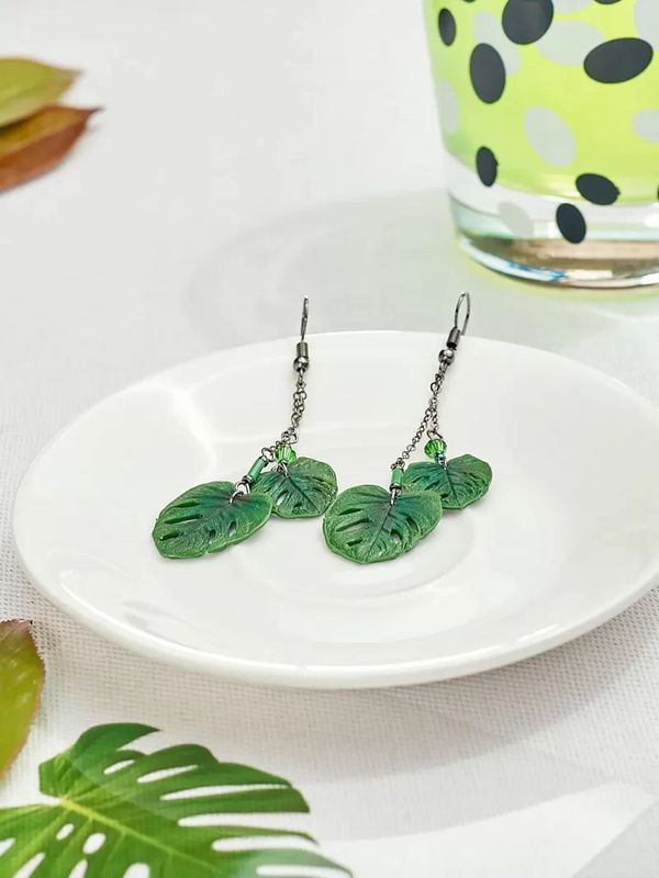 Серьги Монстера на цепочке изображение 3