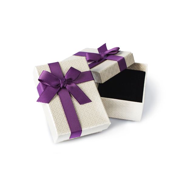 Коробочка Перламутровая с фиолетовым бантом (прямоугольная)