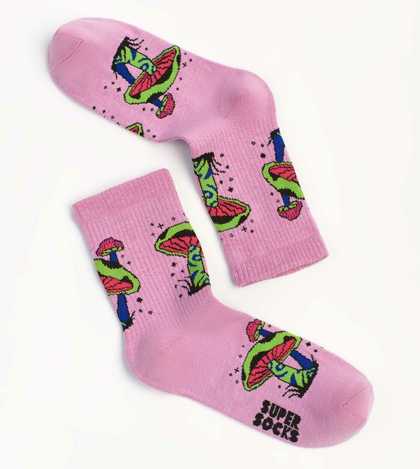 Носки SUPER SOCKS Грибы паттерн сиреневый (размер 35-40)