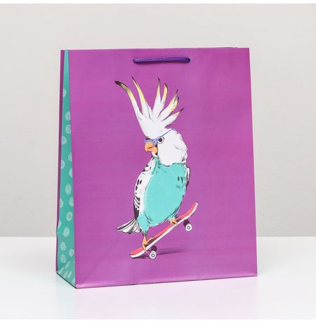 Пакет Попугай на скейте 26 х 32 х 12 см