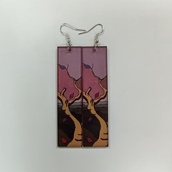 Серьги Скала над лесом, акрил