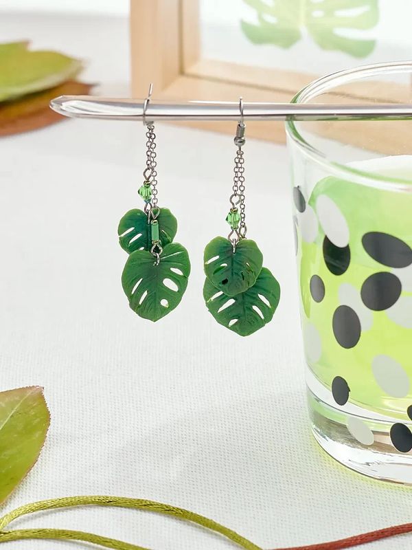 Серьги Монстера на цепочке изображение 4