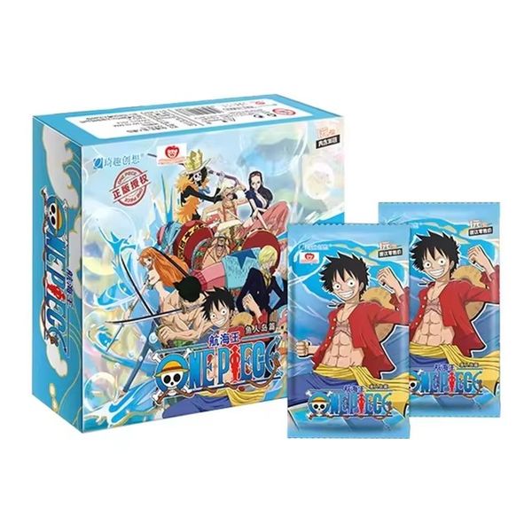 Коллекционные карточки One Piece Тир 1 - 4 штуки в бустере (Большой Куш) Синий бокс с Мугиварами изображение 2
