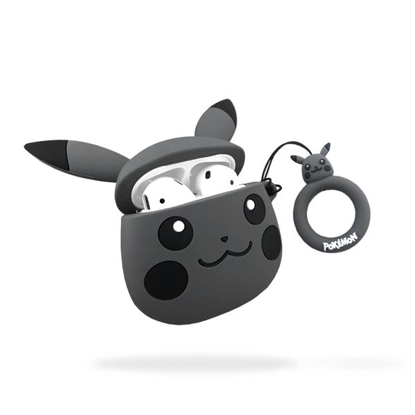 Чехол для Airpods Пикачу Покемон, серый (Pikachu Pokemon)
