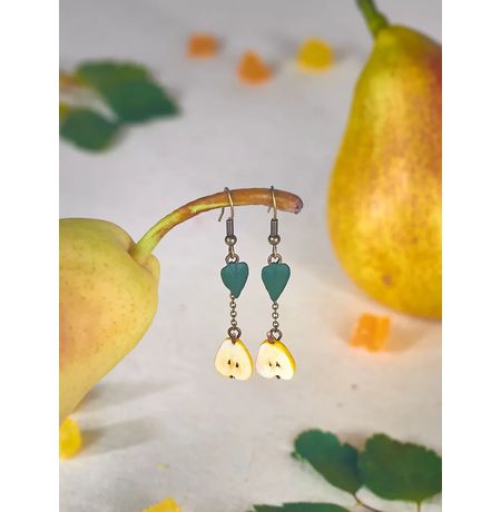 Серьги Груша половинки с листом на цепочке изображение 3