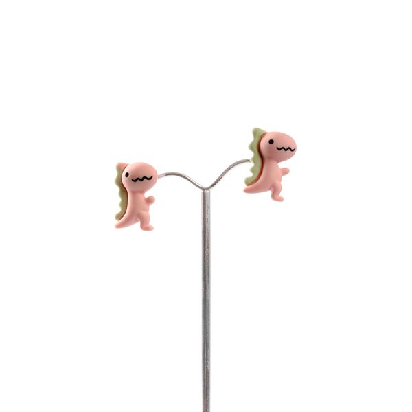 Серьги Динозавры розовые, объемные