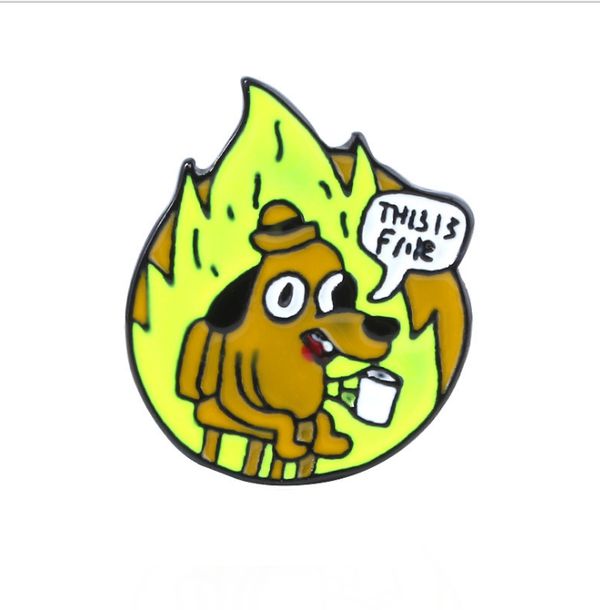 Значок Собака This is fine (пин, металл) 2,7х2,3 см УЦЕНКА