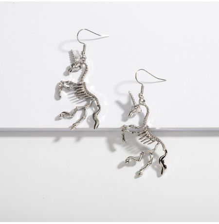 Серьги Единорог, скелет, серебро