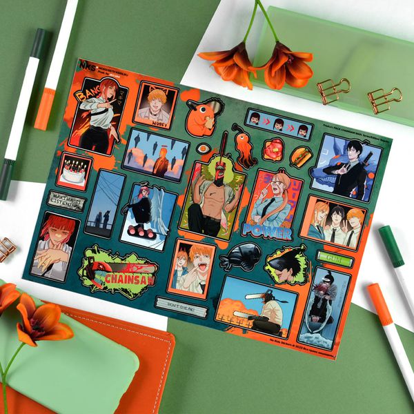 Набор стикеров Человек-Бензопила (Chainsaw Man) No kid's A4