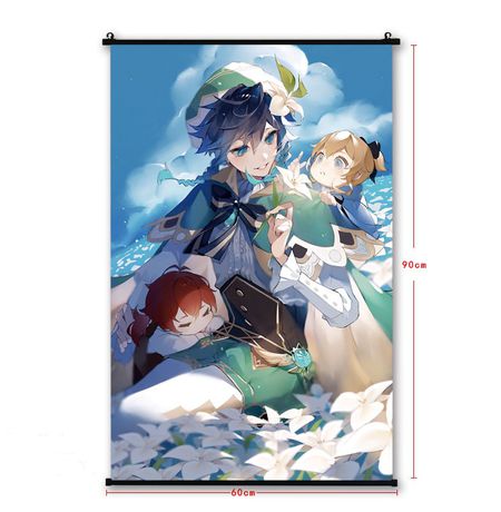 Постер Геншин Импакт - Венти с Джин и Дилюком (Genshin Impact) 60х90 см ткань