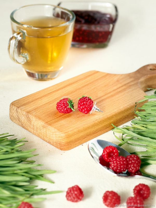 Серьги Малина с чашелистиком, гвоздики изображение 2