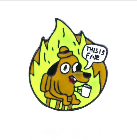 Значок Собака This is fine (пин, металл) 2,7х2,3 см УЦЕНКА