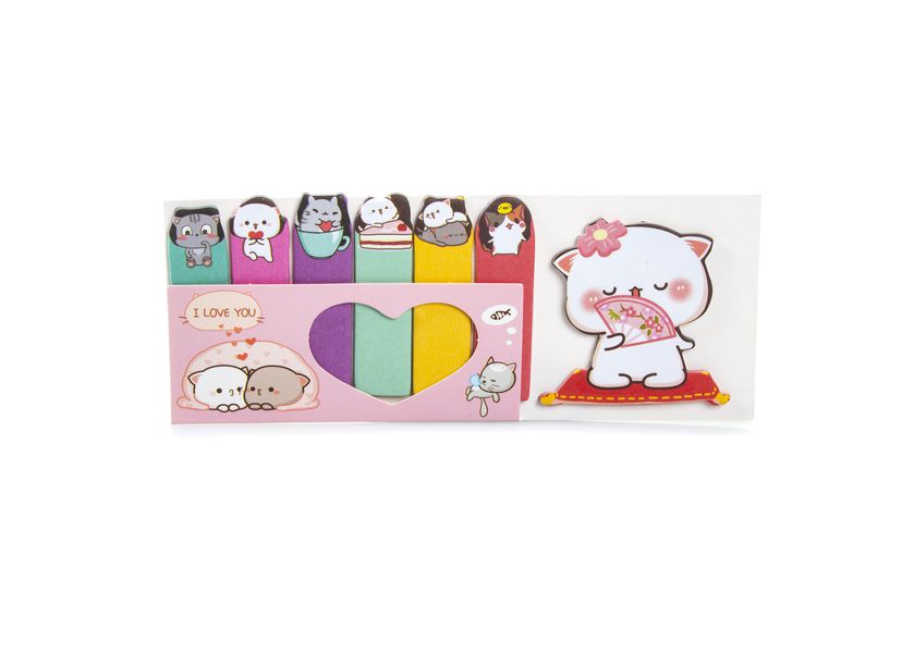 Клейкие стикеры Котики - С веером (закладки), набор, розовый