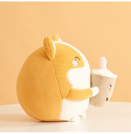 Мягкая игрушка Корги c BubbleTea жмурится изображение 4