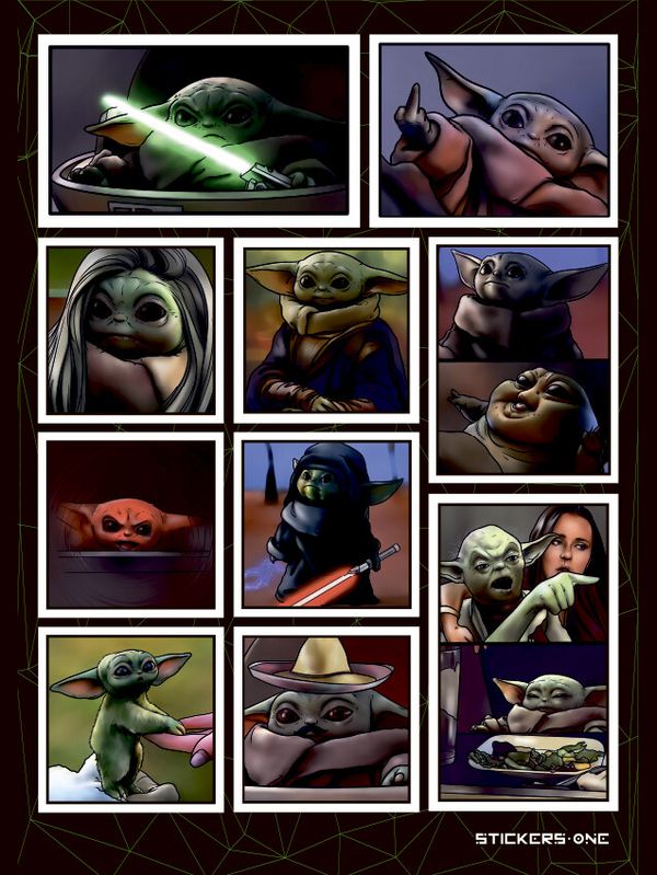 Набор стикеров Звездные войны - Малыш Йода Мемы (Star Wars - Baby Yoda Meme) STICKERS.ONE