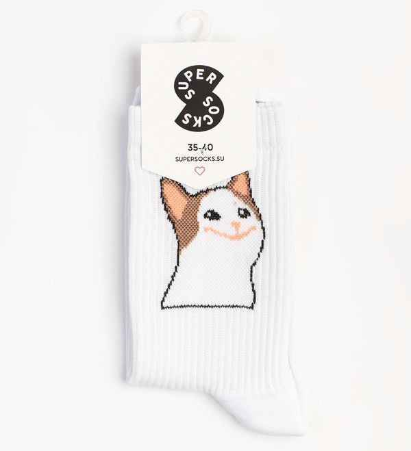 Носки SUPER SOCKS Кот А паттерн белые (размер 35-40) изображение 2