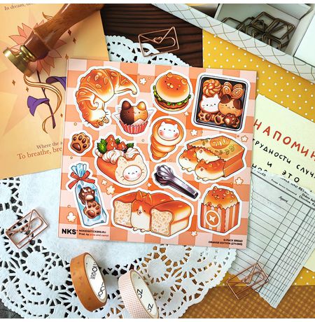 Набор стикеров Котики и Пёсики Хлебушек (Bread),Q-pack No kid's