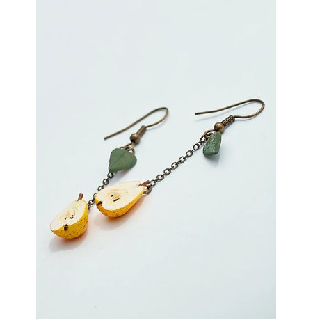 Серьги Груша половинки с листом на цепочке