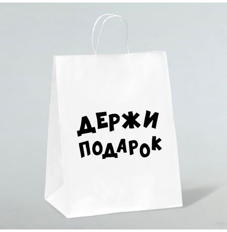 Пакет Держи подарок, белый 24х14х28 см