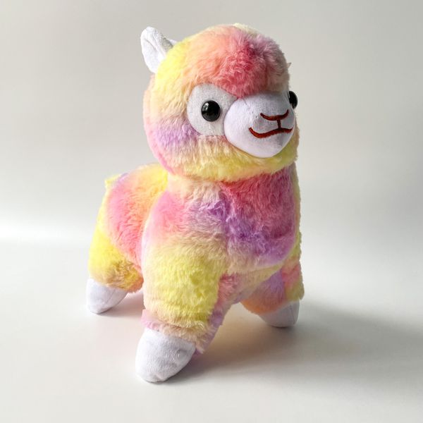 Мягкая игрушка Альпака пушистая, желто-розовая