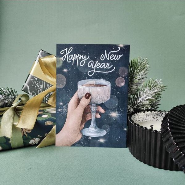 Открытка новогодняя Бокал The Catcards