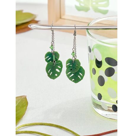 Серьги Монстера на цепочке изображение 4