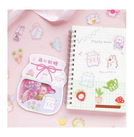 Набор наклеек Котик в баночке, розовый